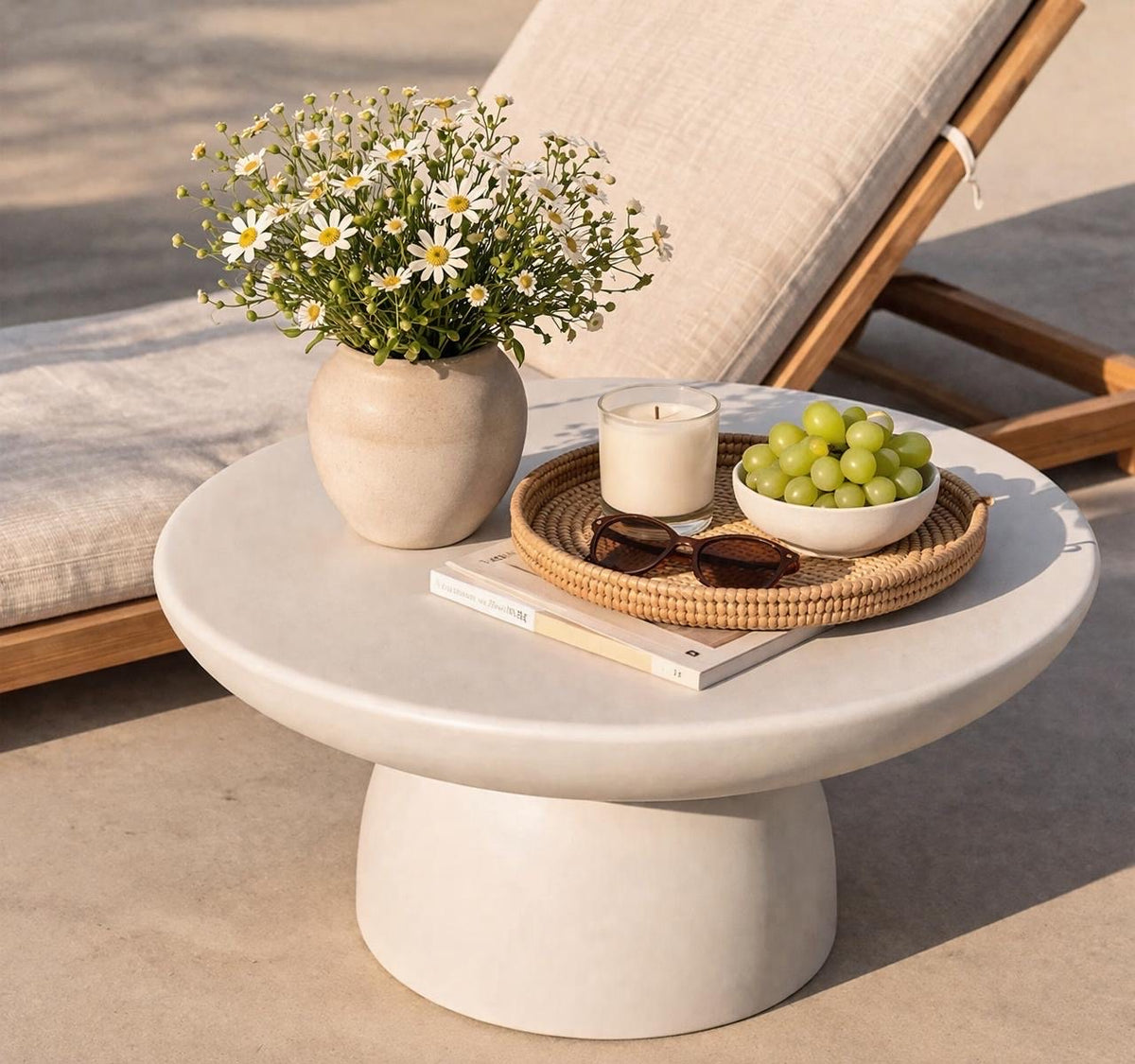 Table basse Galet – Effet travertin mat, design sculptural