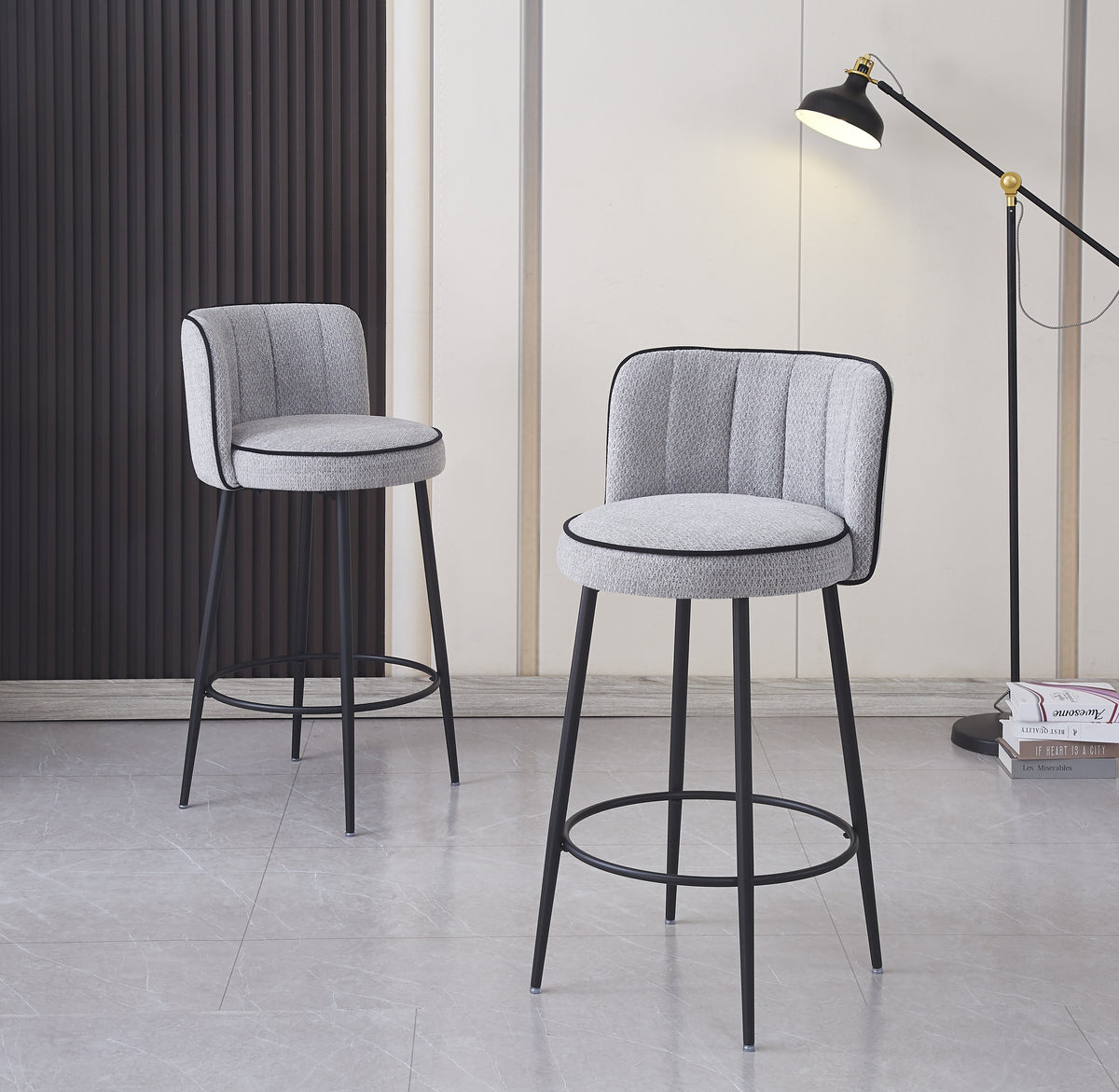TABOURET DE BAR CATHY PIED METAL NOIR GRIS 3D
