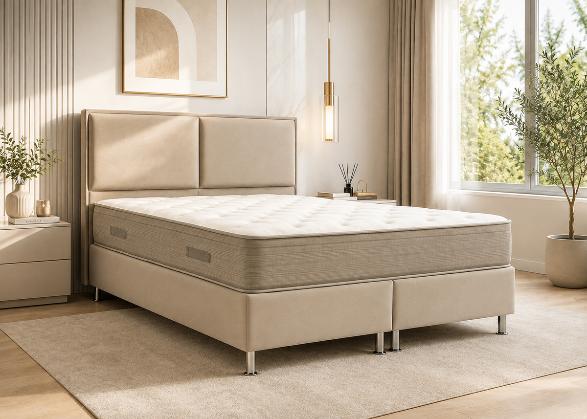 LIT COFFRE EKO BOX VELOURS BEIGE 140x190