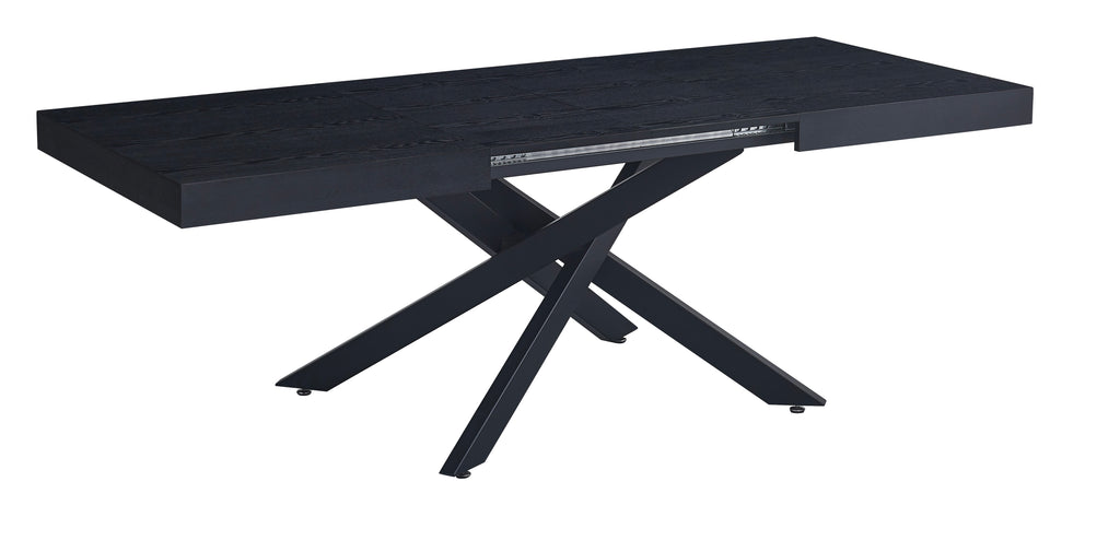 Table à manger extensible noire 140/220 cm – Pieds en métal et plateau effet bois