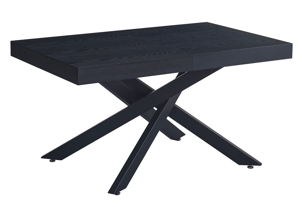 Table à manger extensible noire 140/220 cm – Pieds en métal et plateau effet bois