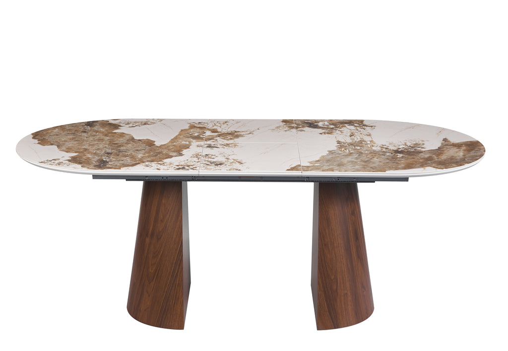 TABLE REPAS NEYA EXTENSIBLE PLATEAU CERAMIQUE BRUN PIEDS MDF EFFET