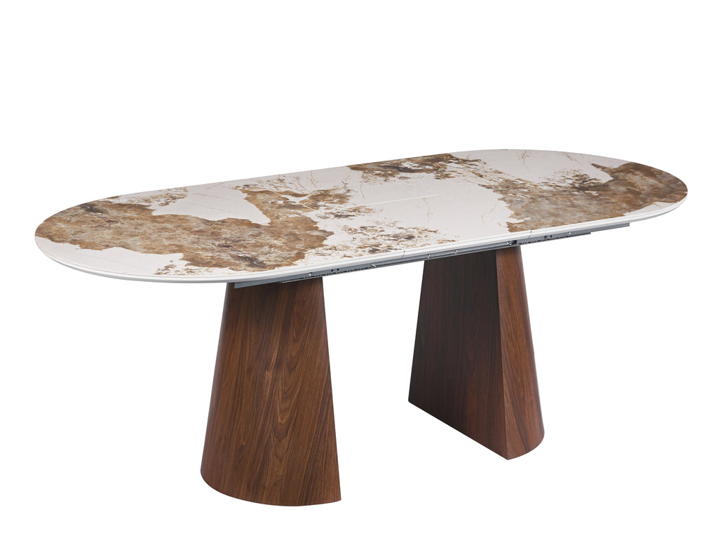 TABLE REPAS NEYA EXTENSIBLE PLATEAU CERAMIQUE BRUN PIEDS MDF EFFET