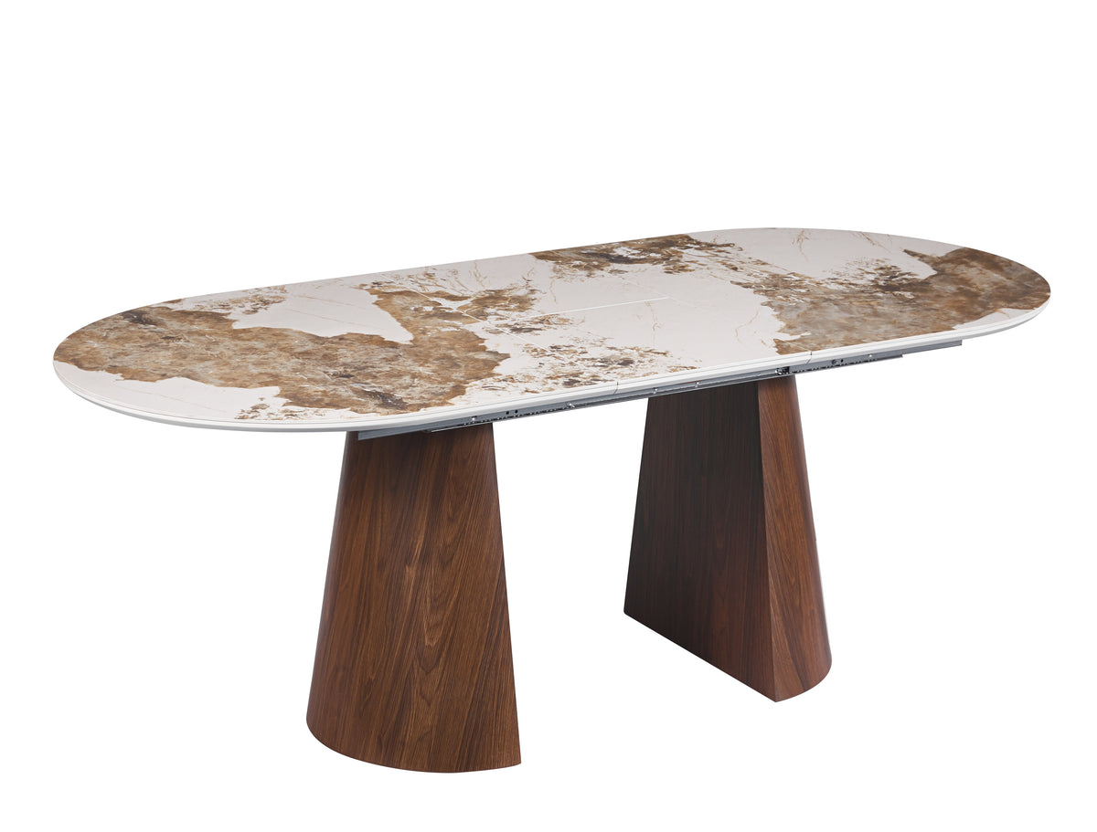 TABLE REPAS NEYA EXTENSIBLE PLATEAU CERAMIQUE BRUN PIEDS MDF EFFET