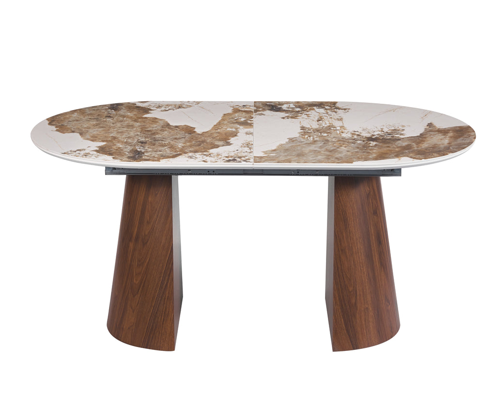 TABLE REPAS NEYA EXTENSIBLE PLATEAU CERAMIQUE BRUN PIEDS MDF EFFET