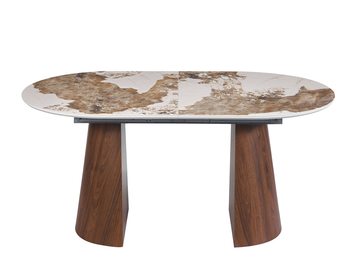TABLE REPAS NEYA EXTENSIBLE PLATEAU CERAMIQUE BRUN PIEDS MDF EFFET