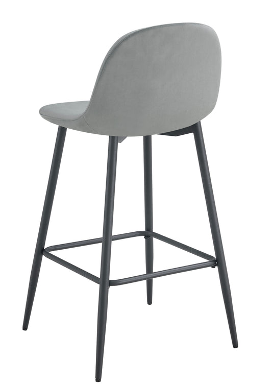 TABOURET DE BAR SCANDINAVE METAL NOIR VELOURS GRIS