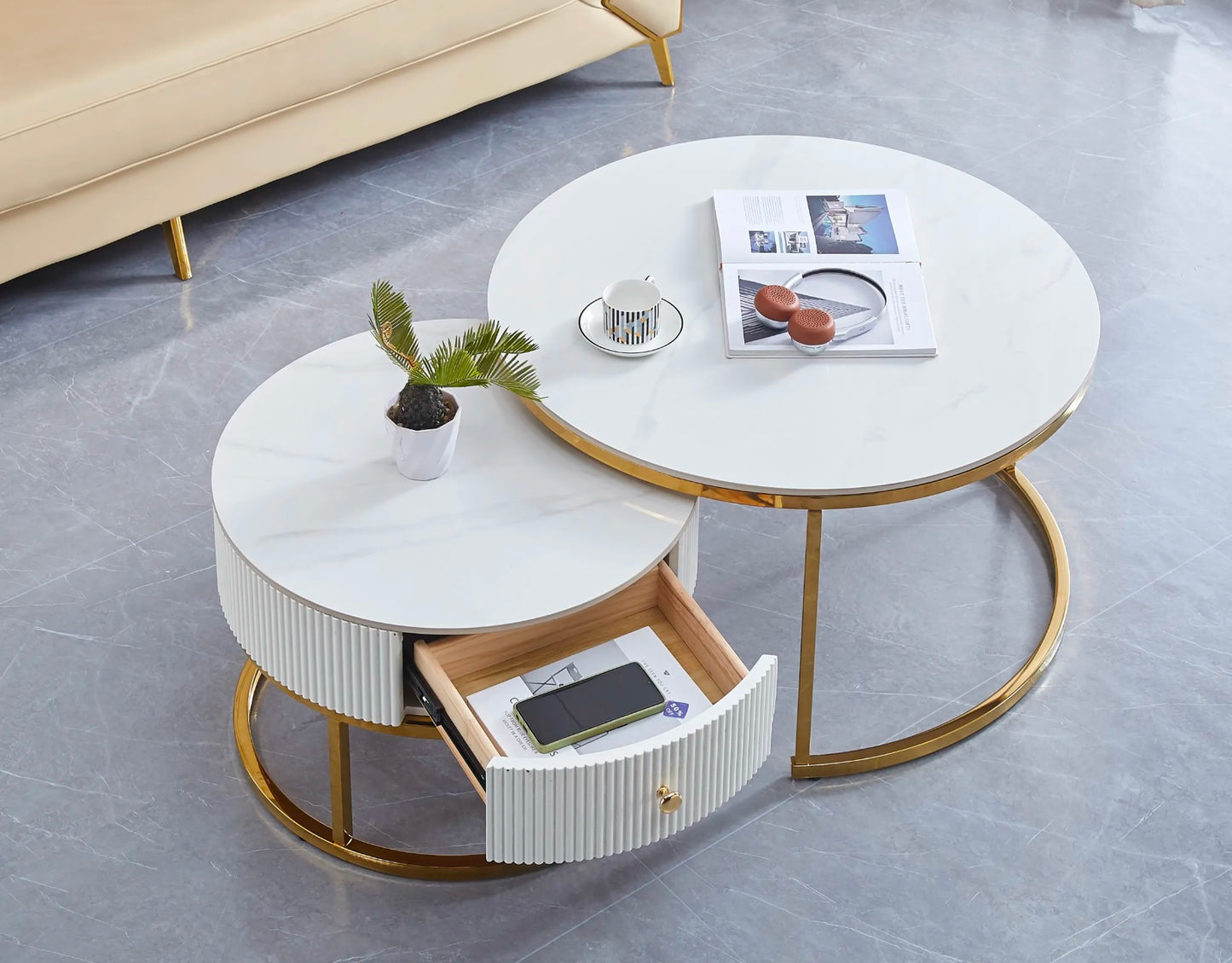 TABLES BASSE SAMIRA OR CERAMIQUE BLANC