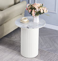 GUERIDON VALMY PIED BEIGE CERAMIQUE MARBRE GRIS 50CM