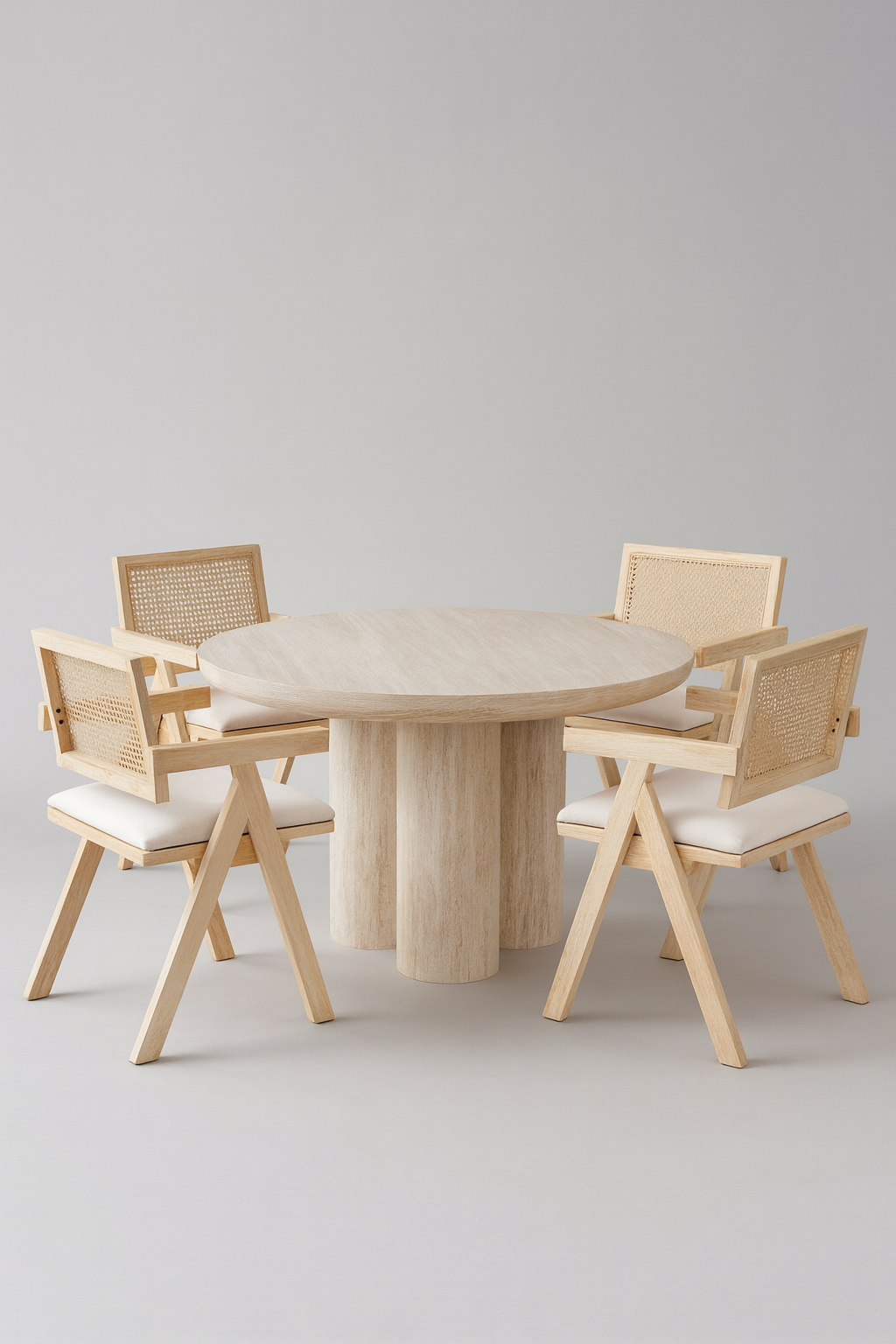 TABLE DE REPAS MAYA EFFET TRAVERTIN BEIGE