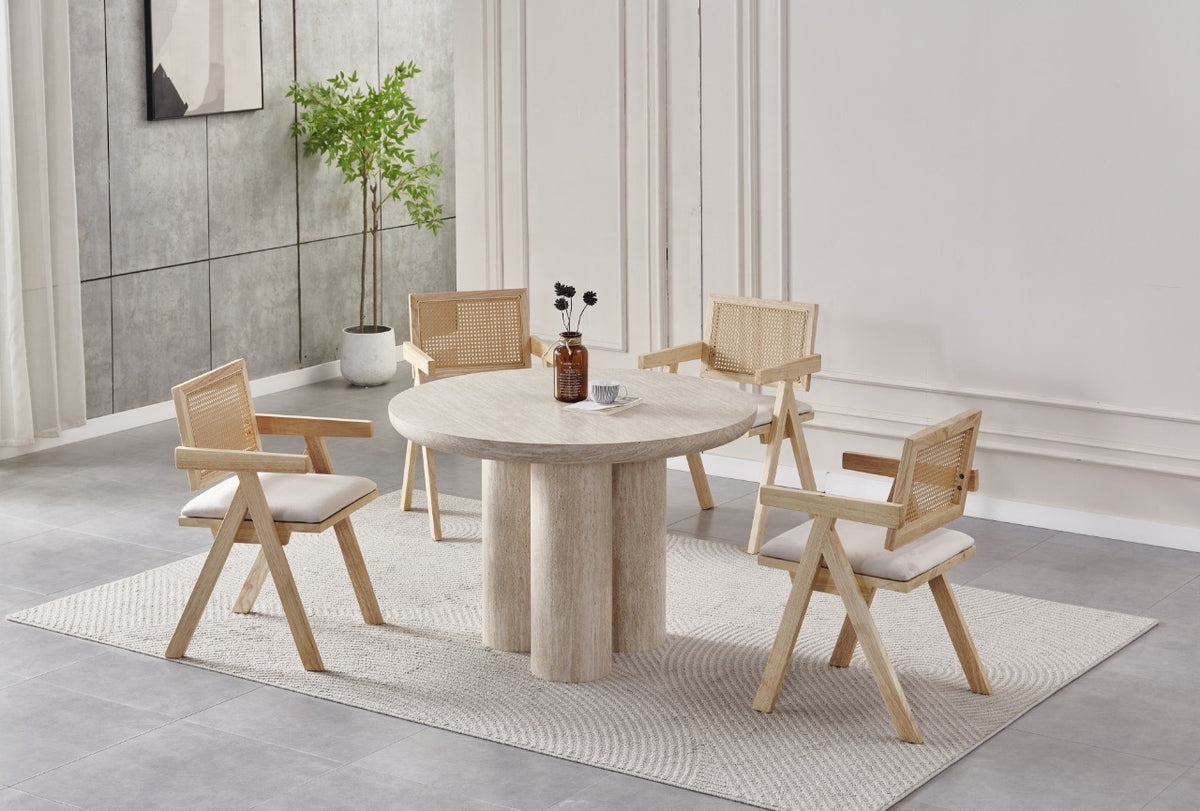 TABLE DE REPAS MAYA EFFET TRAVERTIN BEIGE