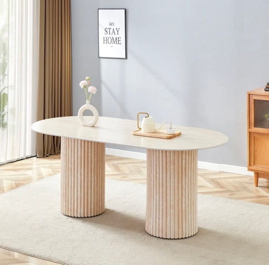 TABLE REPAS KEYSHA TRAVERTIN CERAMIQUE 180X90