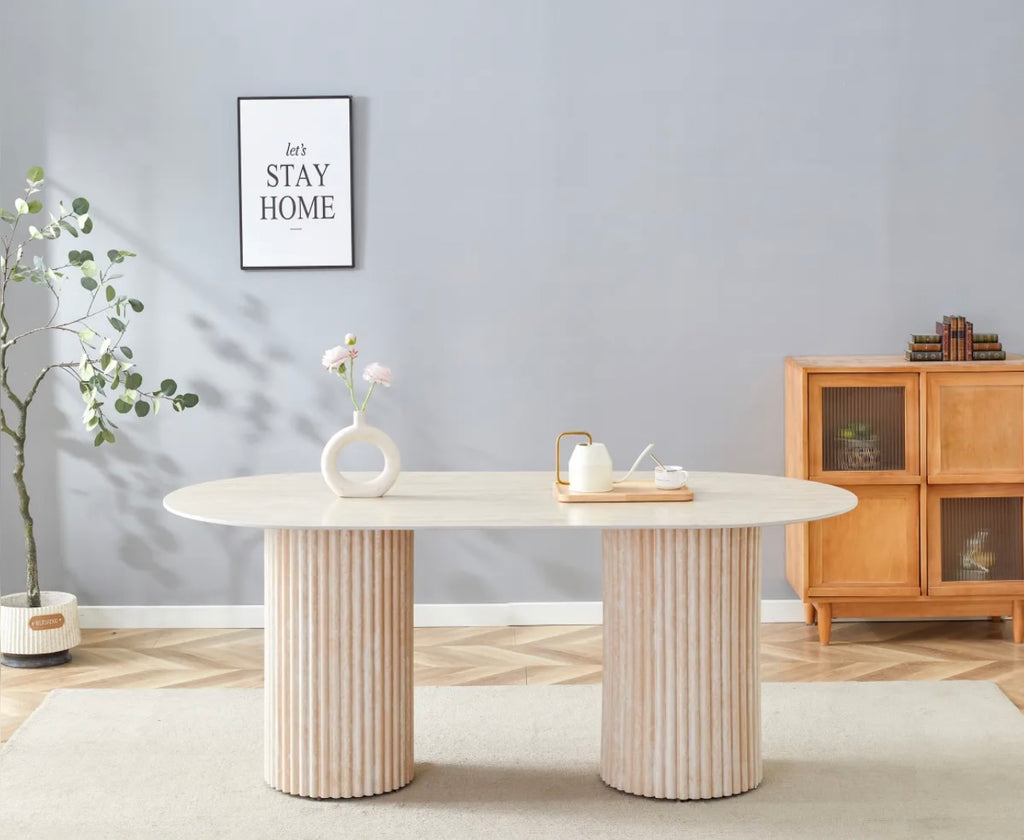 TABLE REPAS KEYSHA TRAVERTIN CERAMIQUE 180X90
