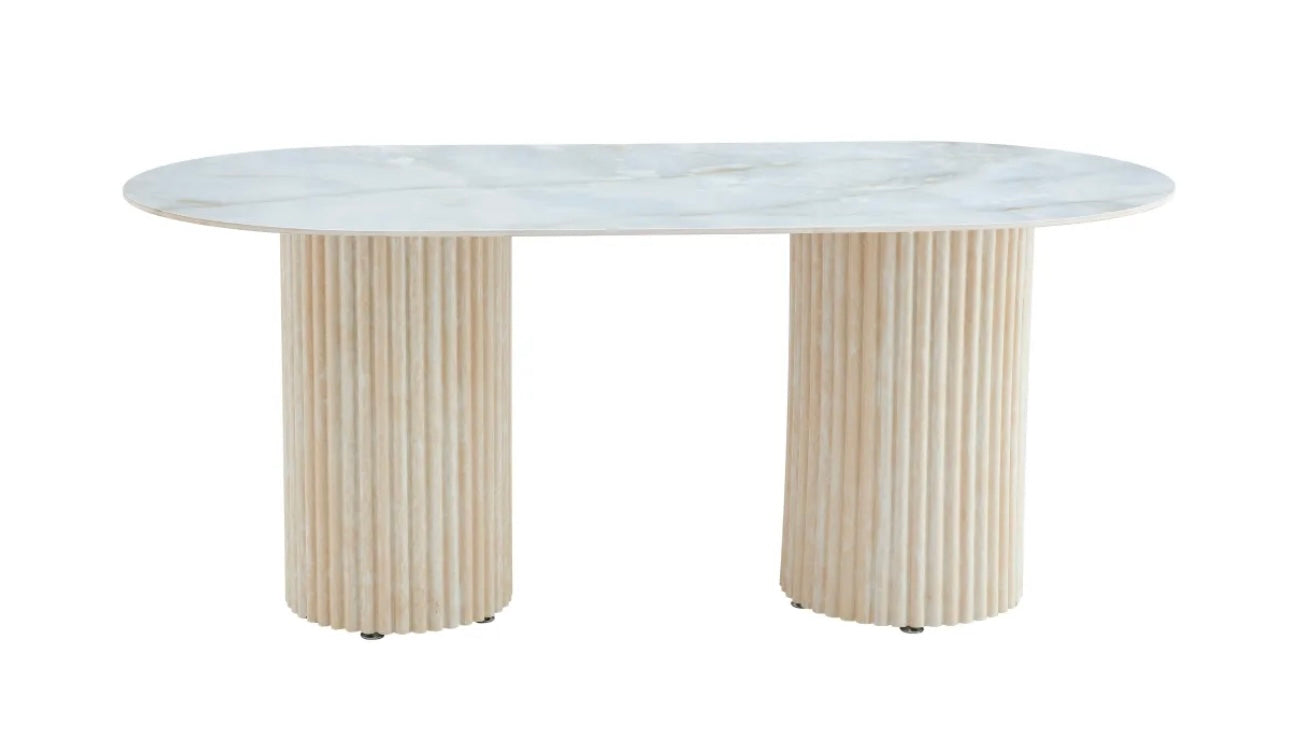 TABLE REPAS KEYSHA TRAVERTIN CERAMIQUE 180X90