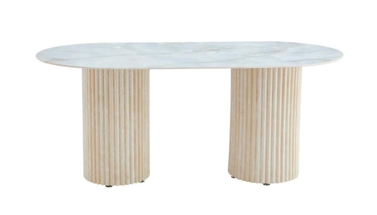 TABLE REPAS KEYSHA TRAVERTIN CERAMIQUE 180X90