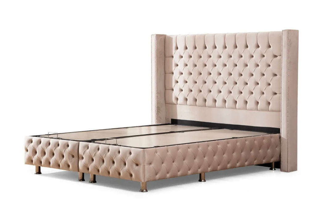 LIT COFFRE CLOUTE BEIGE 160