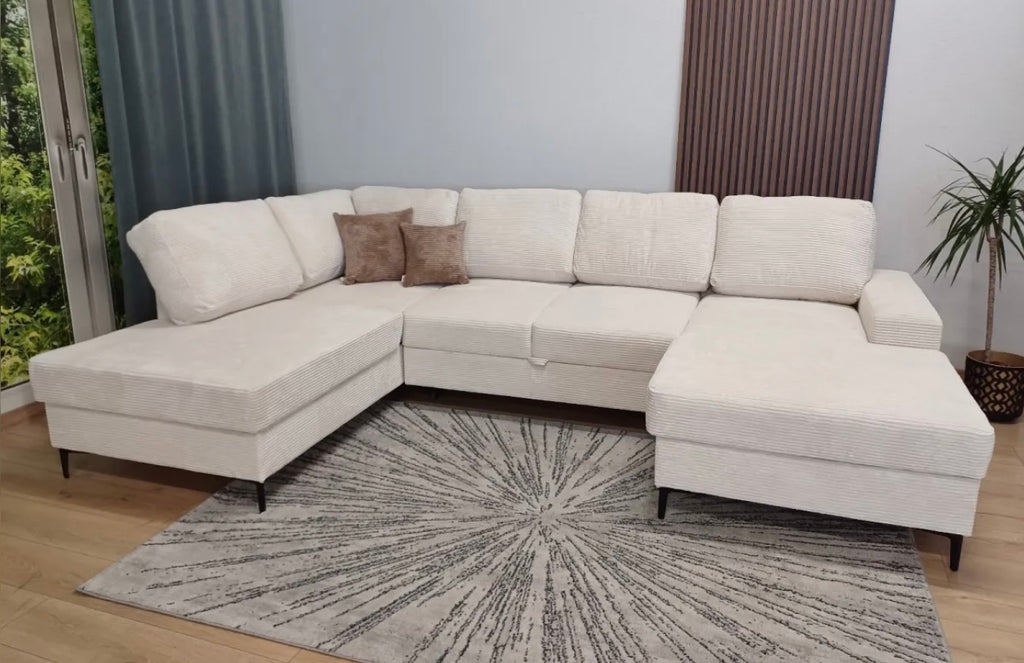 CANAPÉ PANORAMIQUE VIENNA  BEIGE AVEC 2 COFFRES 203X310X160