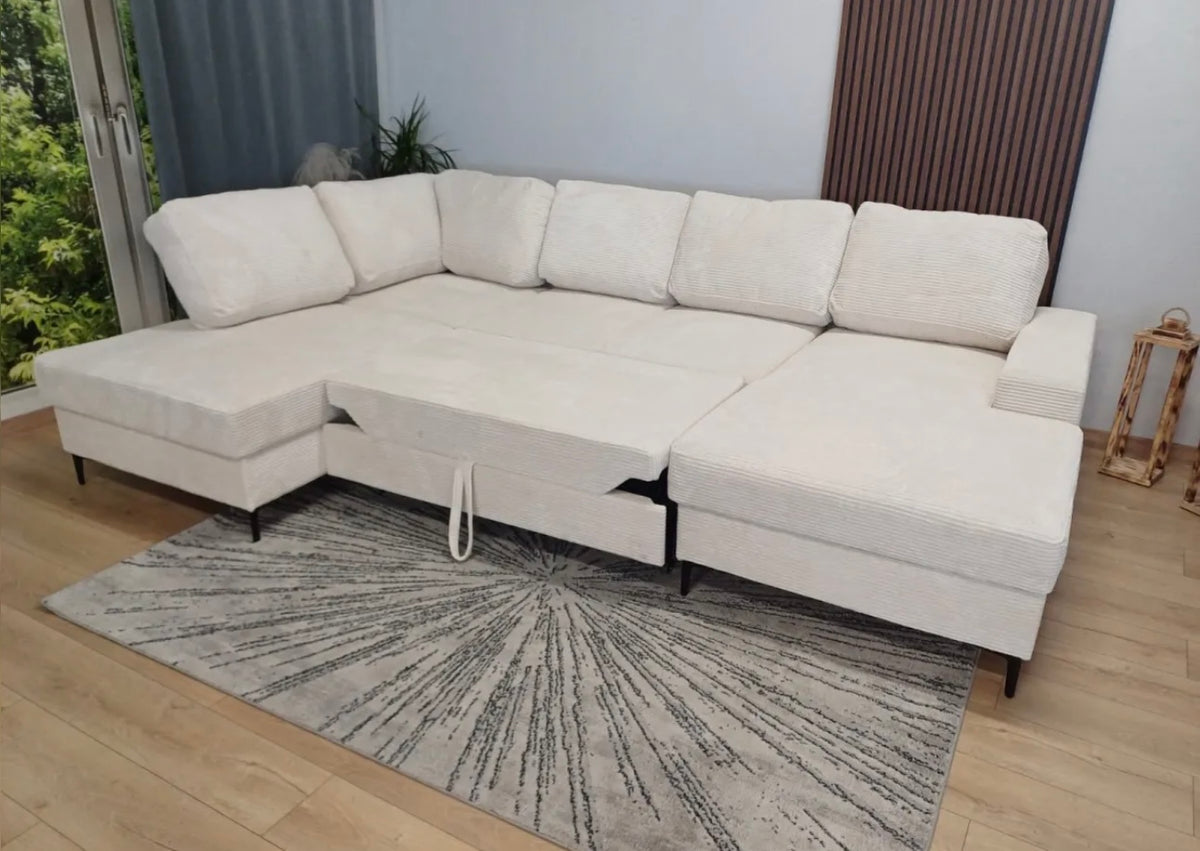 CANAPÉ PANORAMIQUE VIENNA  BEIGE AVEC 2 COFFRES 203X310X160