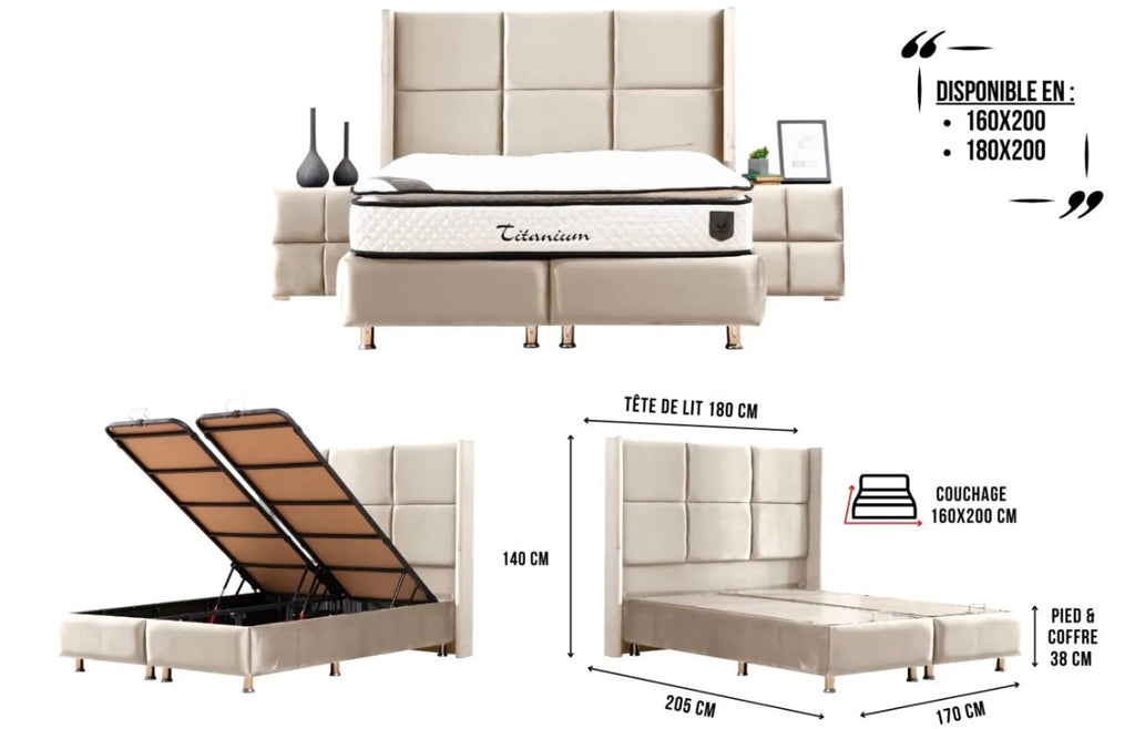 LIT COFFRE RIO 160X200 BEIGE