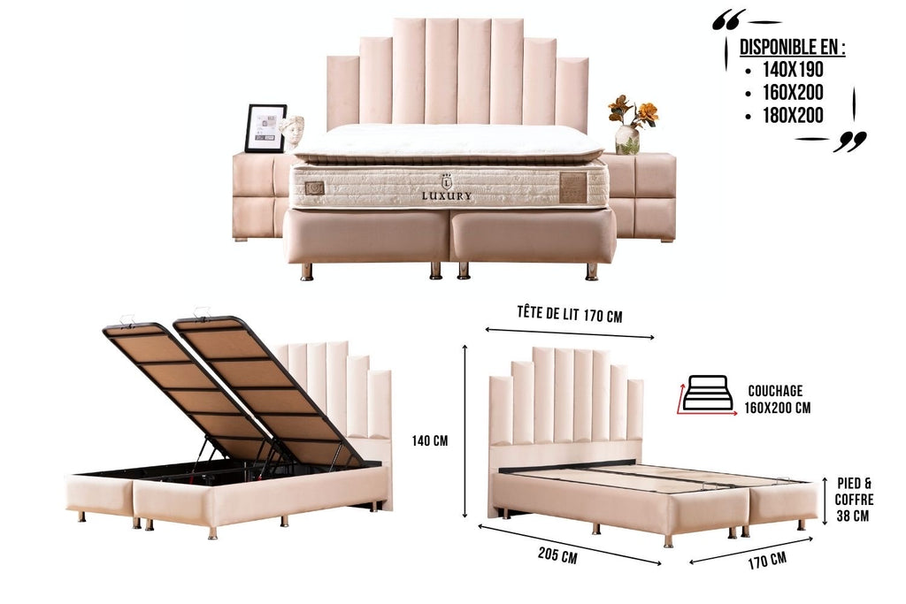 LIT COFFRE NATURA  BEIGE 160X200