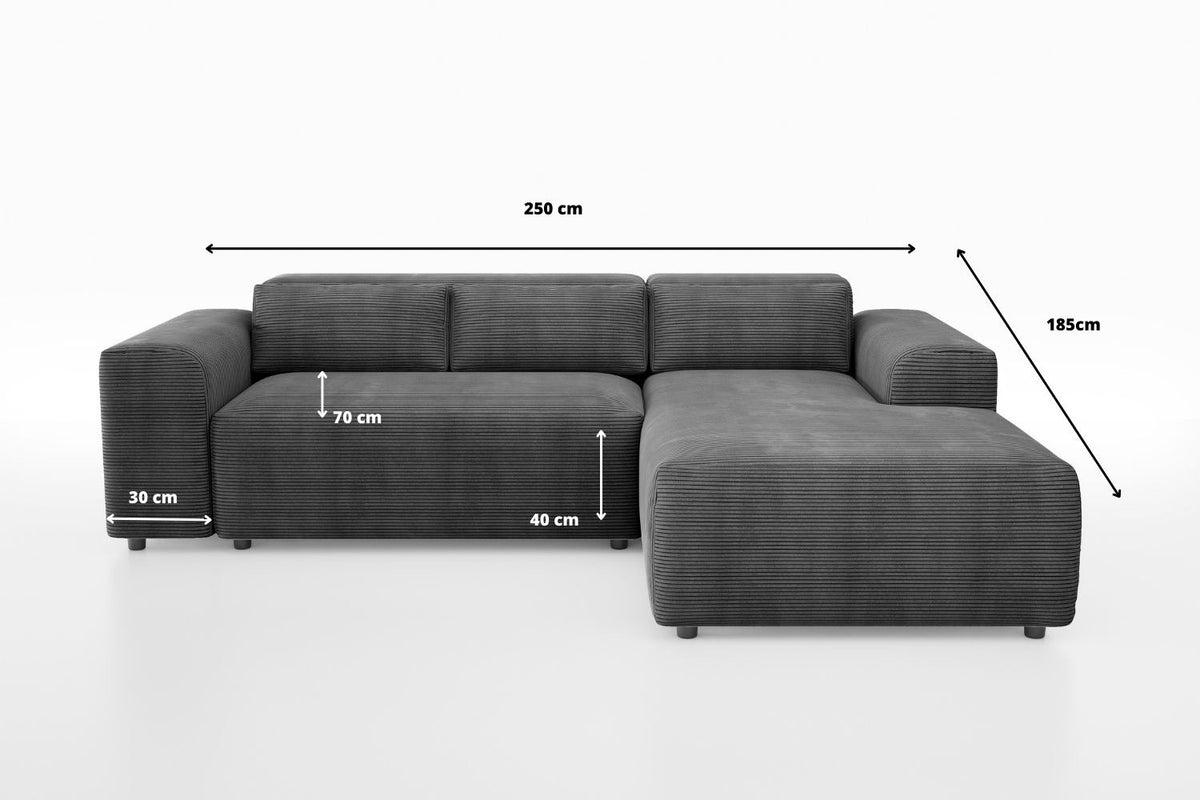 Canapé d’angle Maurice - Gris côtelé 250X185