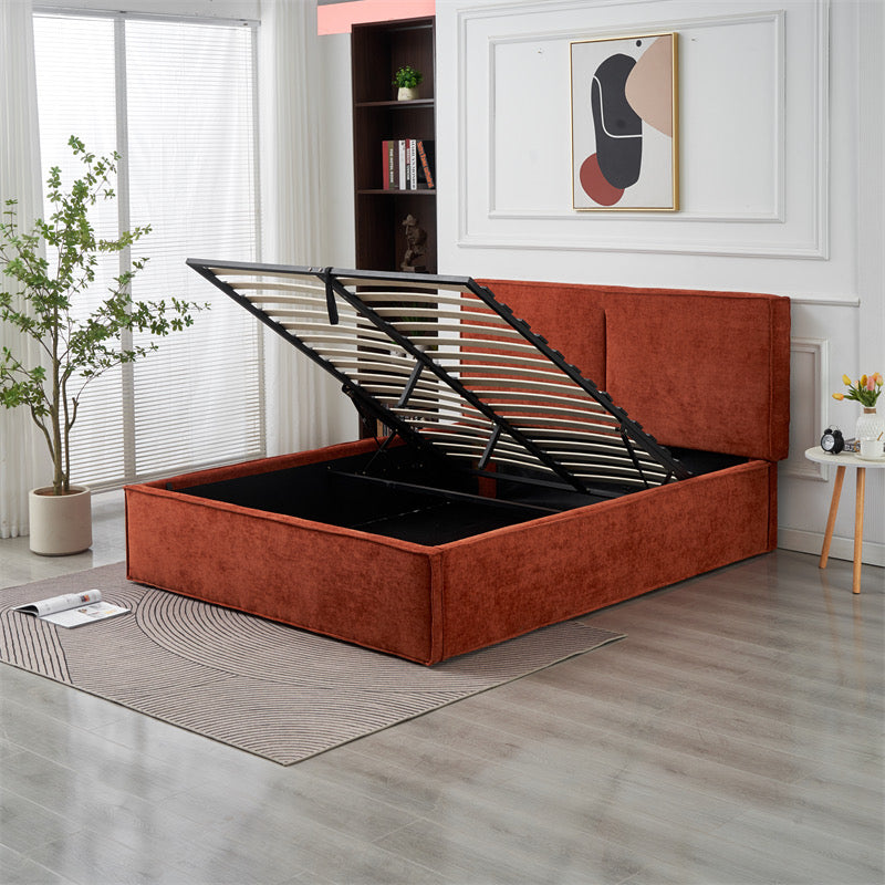 Lit Double Coffre Olivia Chenille Terracotta 160x200 cm
