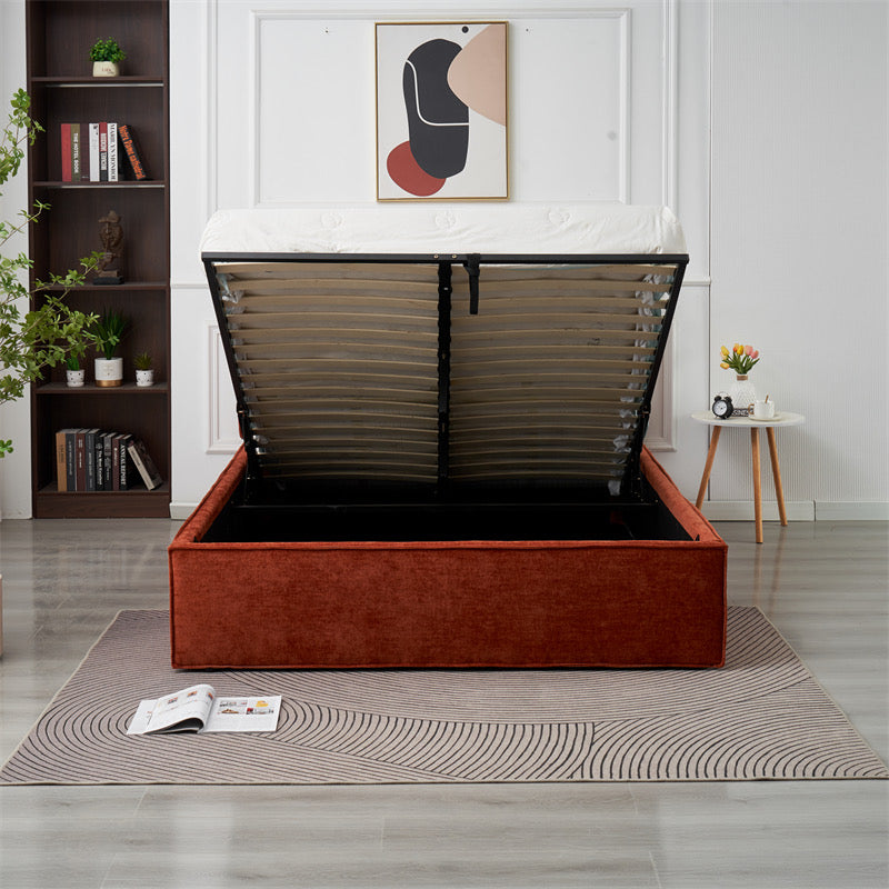 Lit Double Coffre Olivia Chenille Terracotta 160x200 cm