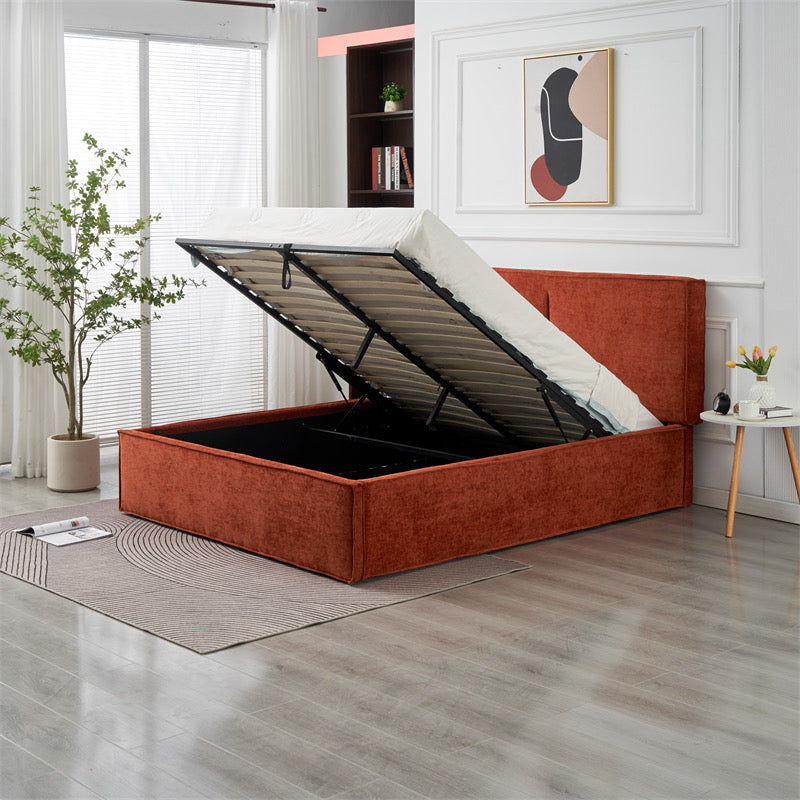 Lit Double Coffre Olivia Chenille Terracotta 160x200 cm