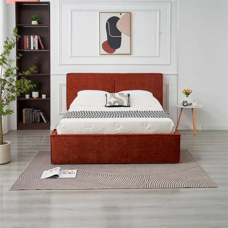 Lit Double Coffre Olivia Chenille Terracotta 160x200 cm