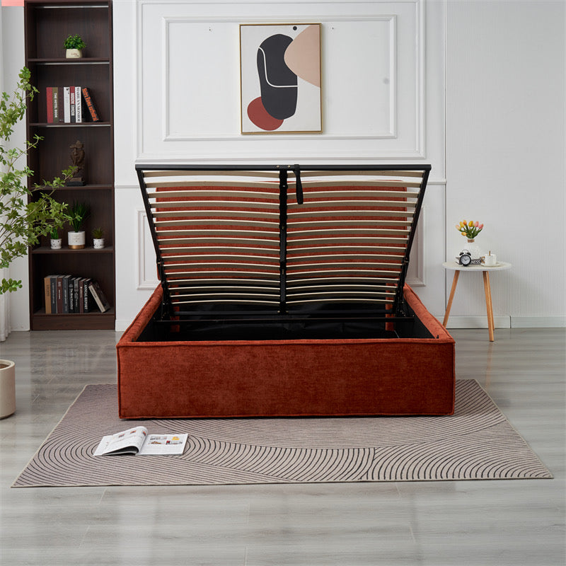 Lit Double Coffre Olivia Chenille Terracotta 160x200 cm