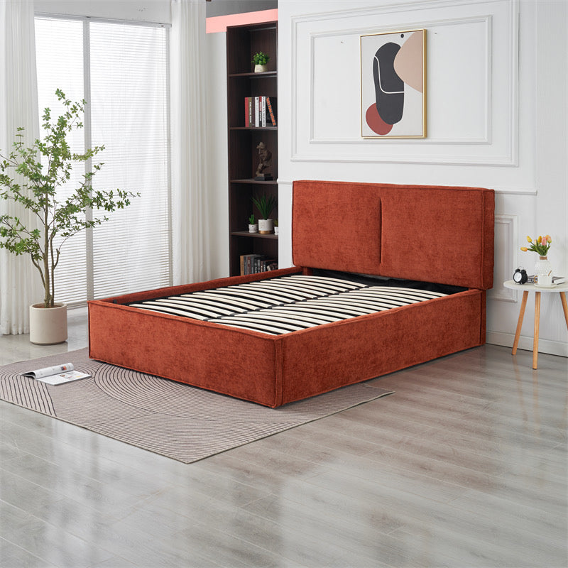Lit Double Coffre Olivia Chenille Terracotta 160x200 cm