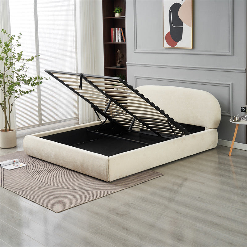 Lit Double Coffre Babylone Chenille Beige 160x200 cm