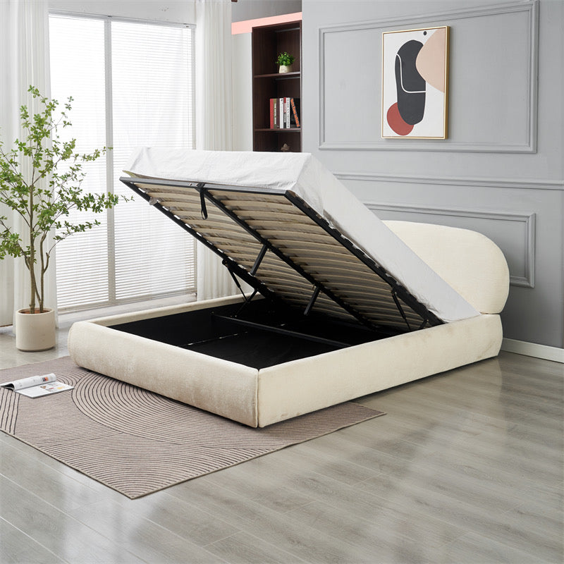 Lit Double Coffre Babylone Chenille Beige 160x200 cm
