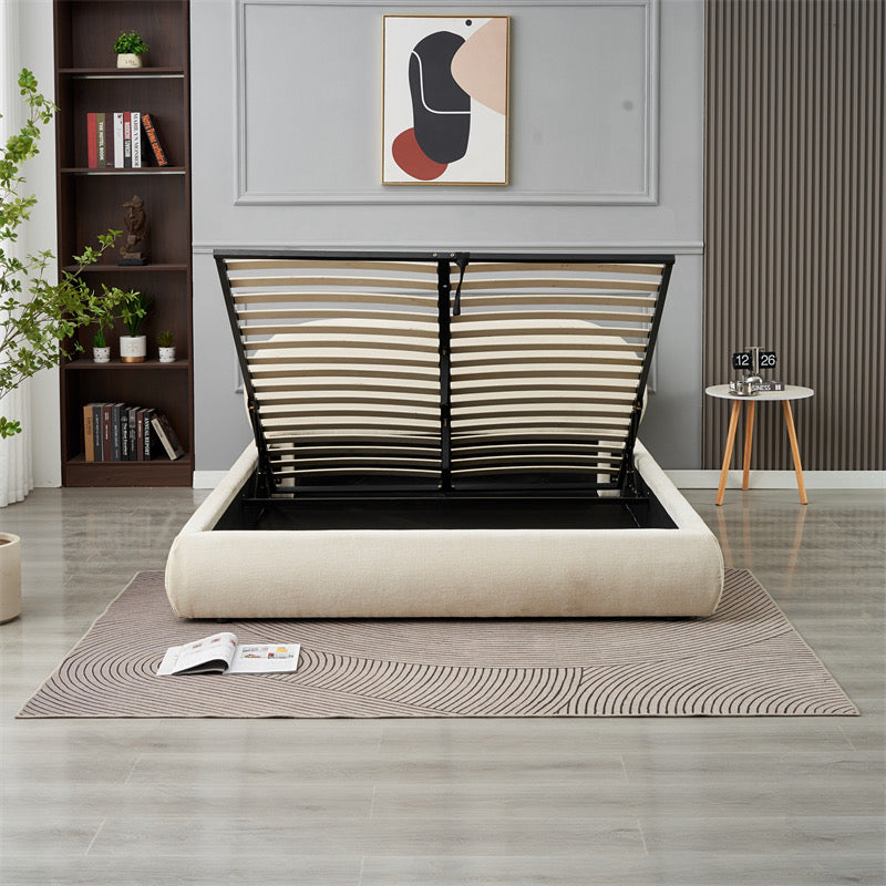 Lit Double Coffre Babylone Chenille Beige 160x200 cm