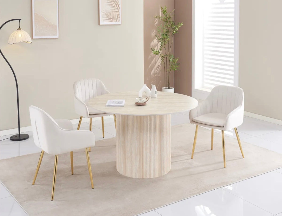 Table à manger Baieta – Céramique effet travertin mat 120 cm