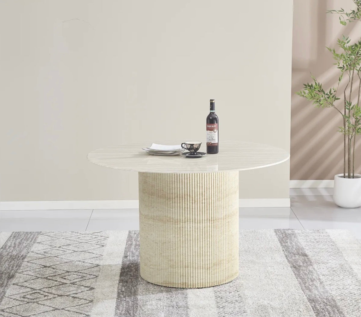 Table à manger Baieta – Céramique effet travertin mat 120 cm