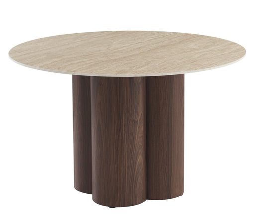 Table à manger HALO – Céramique effet travertin & pied noyer