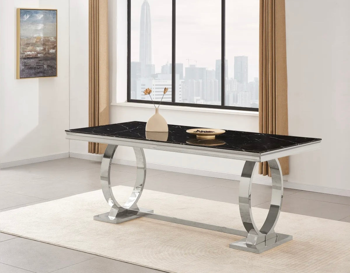 TABLE REPAS OMEGA ARGENT 180X90