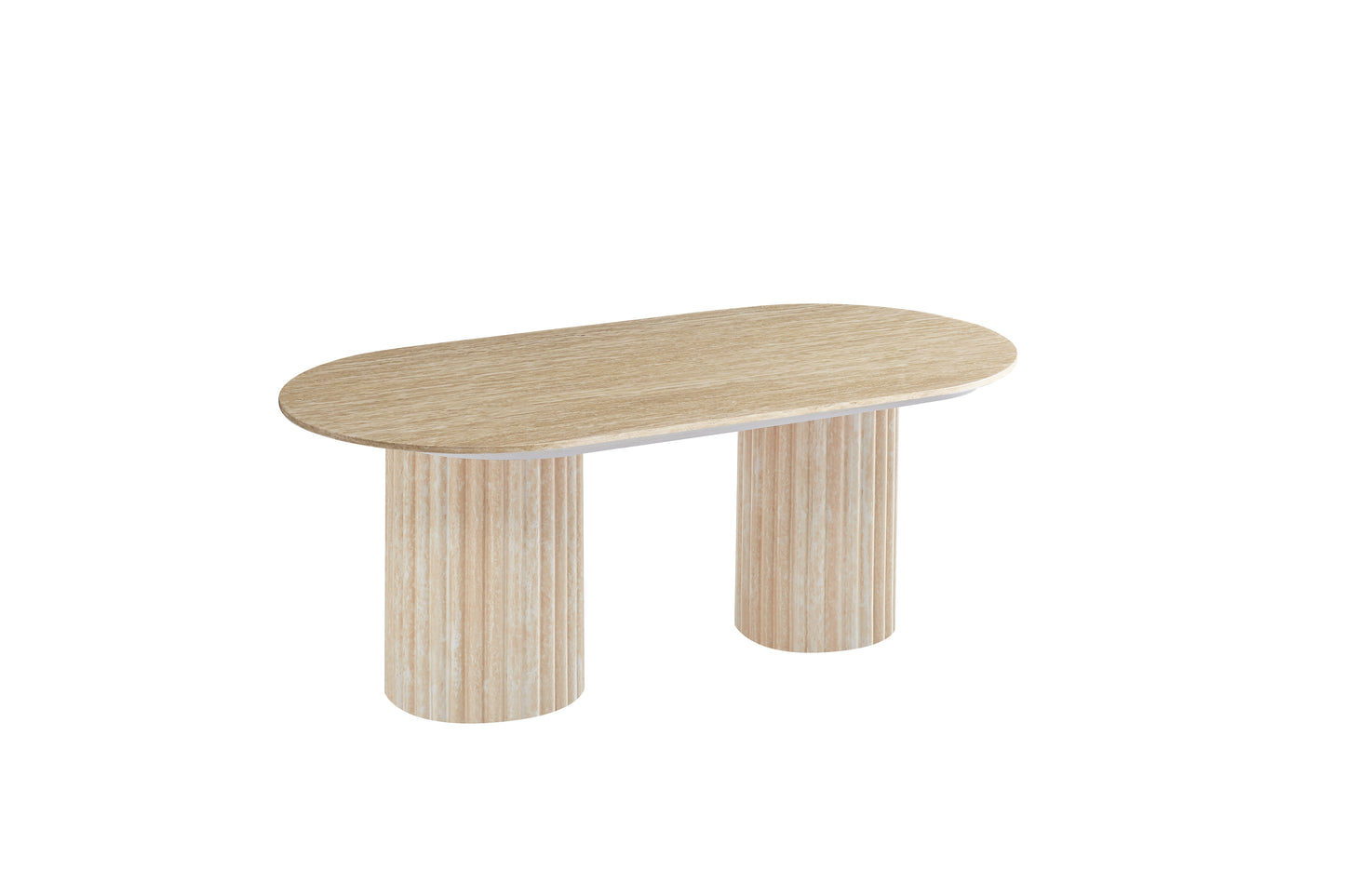 TABLE BASSE KEYSHA PIEDS EFFET TRAVERTIN CERAMIQUE BRILLANT