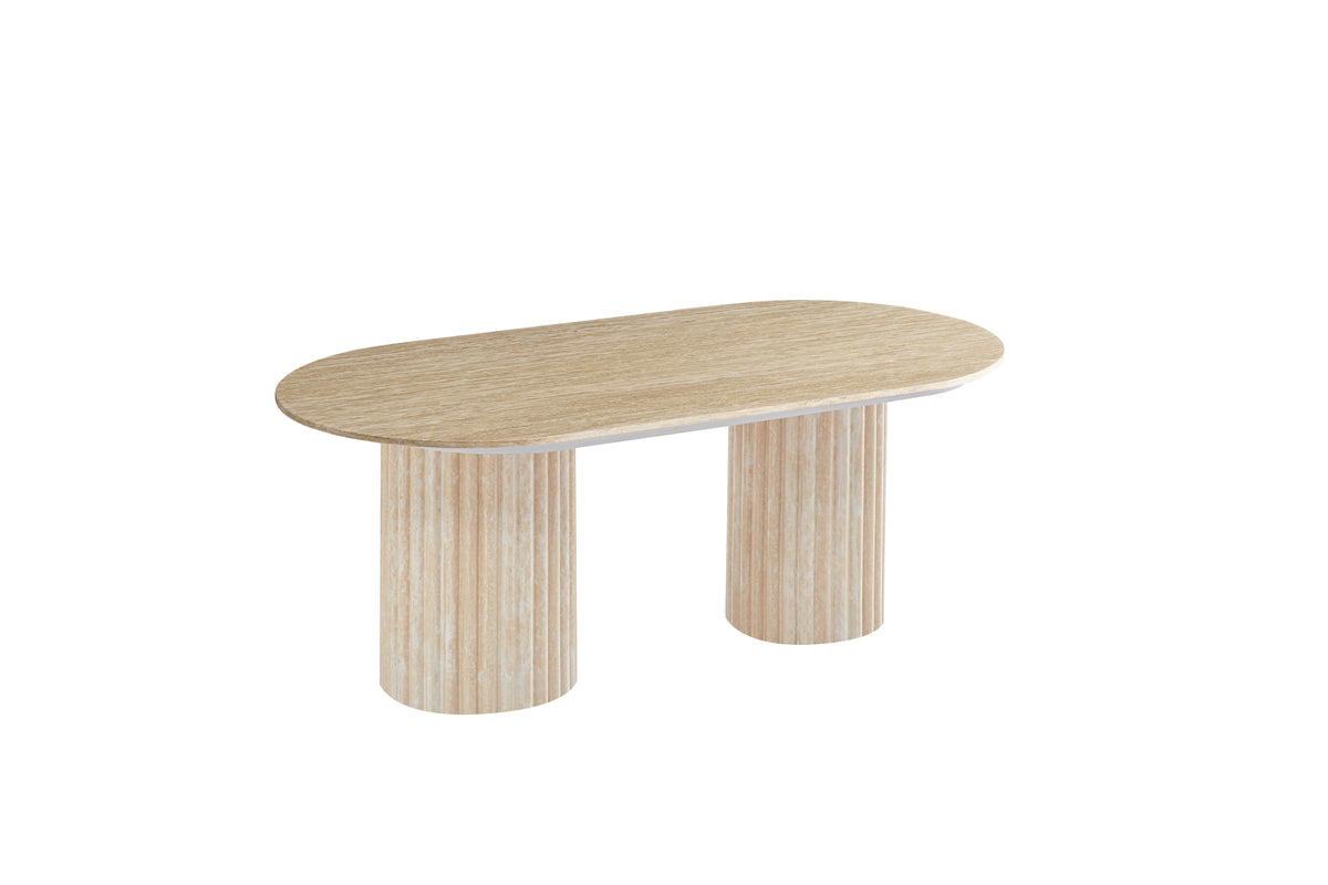 TABLE BASSE KEYSHA PIEDS EFFET TRAVERTIN CERAMIQUE BRILLANT