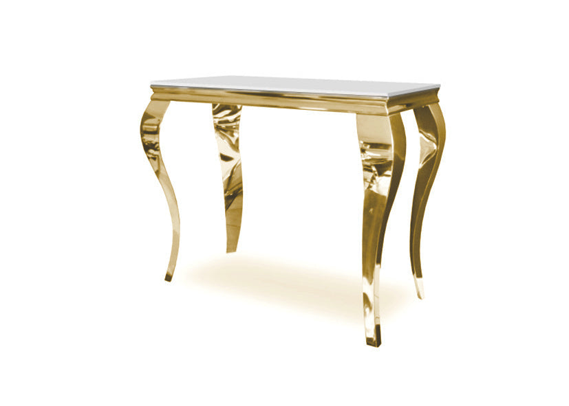 Console BAROQUE Gold plateau en verre 110x50x85 cm #couleur_blanc