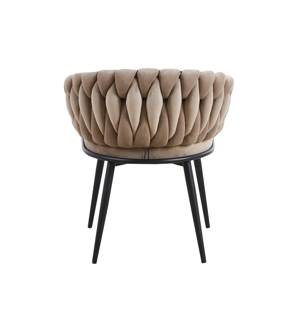 Chaise TRESSEE pied métal NOIR velours ECRU, BEIGE, TAUPE et GRIS