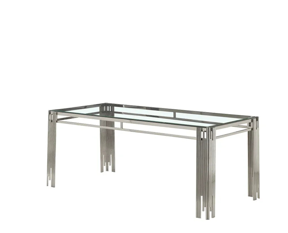 Table à manger XXL FLUTE Chrome Plateau en verre Marbré 180 cm #couleur_transparent