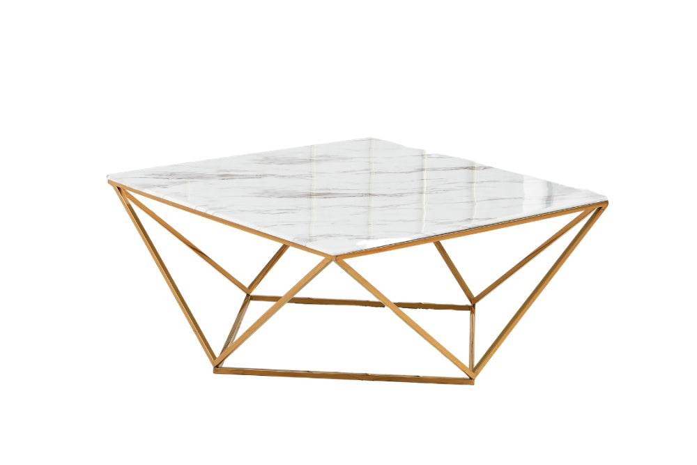 Table Basse ALINA Gold plateau en verre trempé 80x80x45 cm