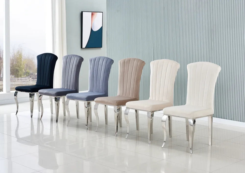 Chaise LOUIS chrome velours NOIR, ECRU, TAUPE, GRIS ET ARDOISE GRIS