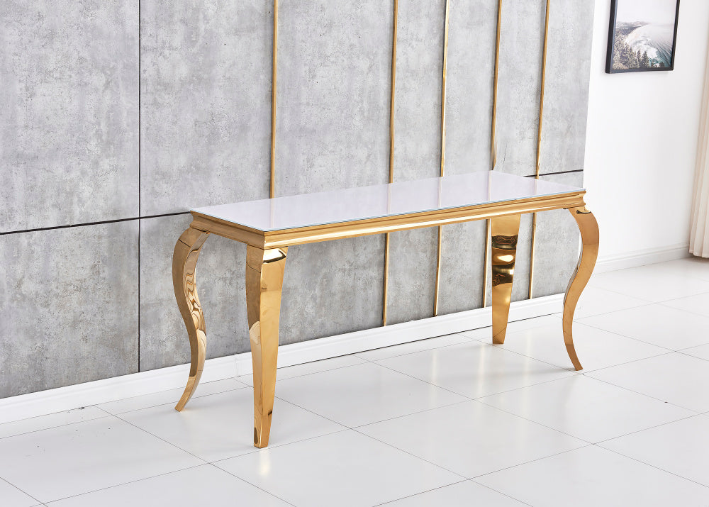 Console BAROQUE Gold plateau en verre 110x50x85 cm #couleur_blanc