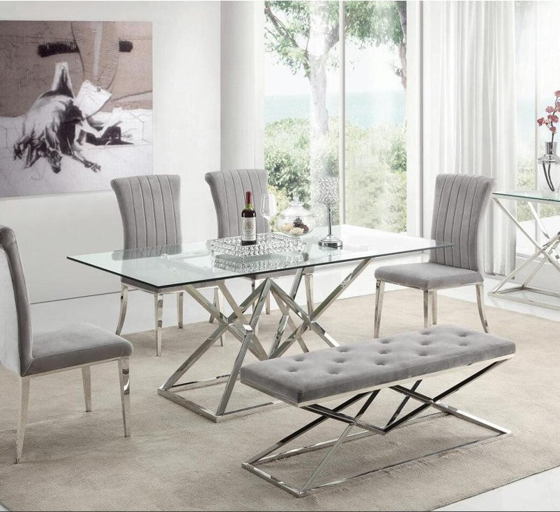 Lot de 6 Chaises baroque LOUIS Chrome Velours #couleur_gris