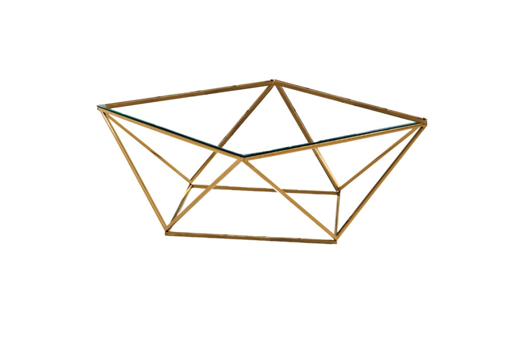 Table Basse carrée ALINA Gold XXLverre 100x100x45 cm