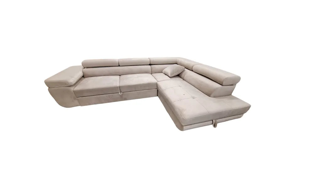 Canapé TOULOUSE CONVERTIBLE ANGLE DROIT velours BEIGE et VERT 275x202cm