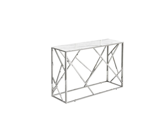 Console GEOMAG Inox Verre 120x40x78 cm #couleur_marbré-blanc